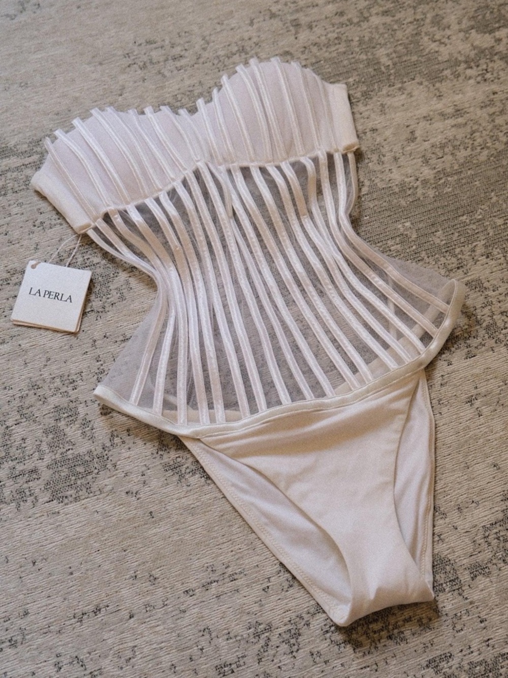La Perla Ivory Sheer Stripe Bustier Swimsuit - Picture 4 of 4